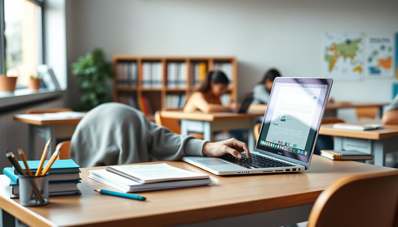 Students studying together in modern classroom